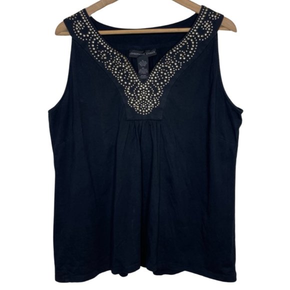 Josephine Chaus Tops - JOSEPHINE CHAUS | Black Cotton Tank with Gold Studded Neckline | Size XL